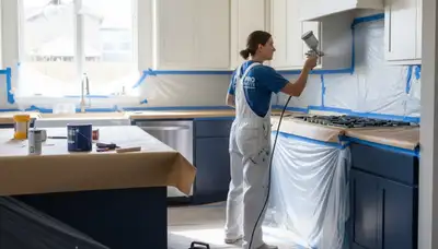 Professional cabinet painting in Andover, MA showcasing smooth kitchen refinishing results