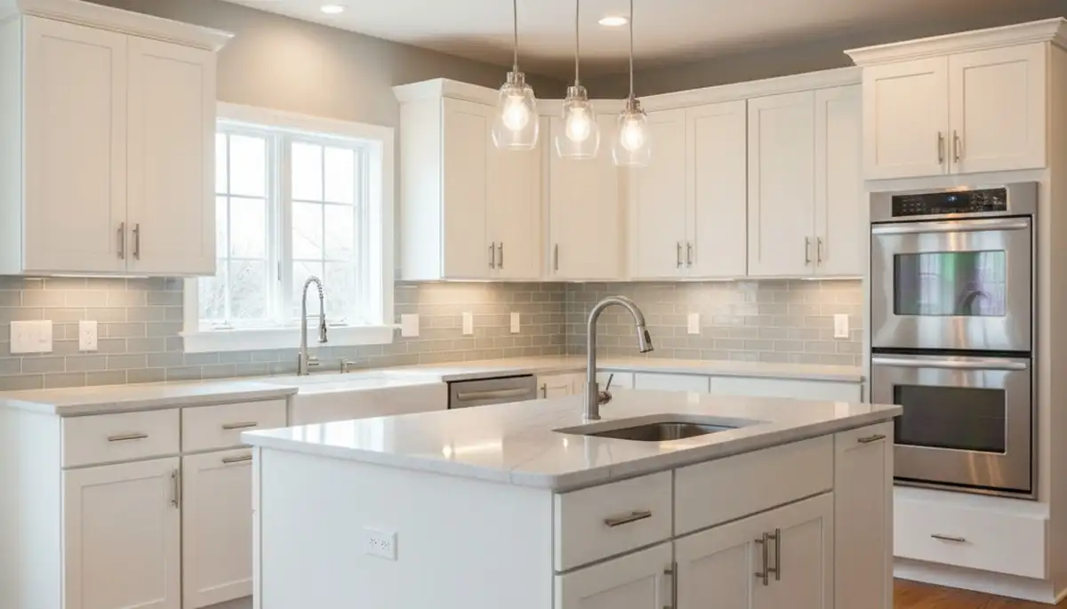 Refinished kitchen cabinets in Andover, MA showing smooth, modern finishes by local painting professionals