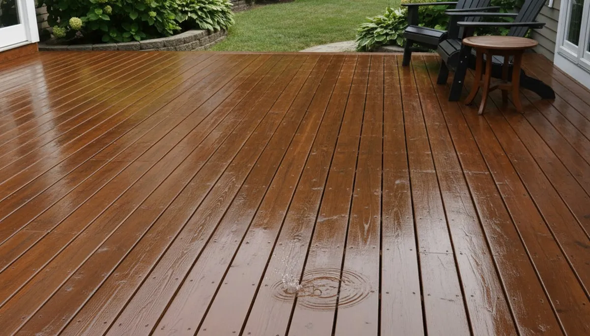 Finished deck staining in Andover MA showcasing restored wood beauty and durable weather protection