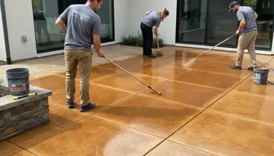 Professional concrete floor staining by Andover house painters in Andover, MA garage space