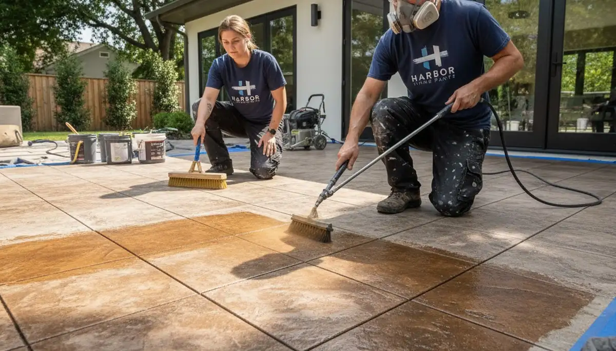 Professional concrete staining on driveway in Andover, MA by local house-painting experts