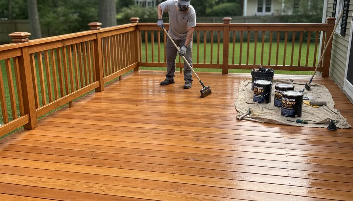 Professional deck staining in Andover, MA enhancing wood appearance and weather protection