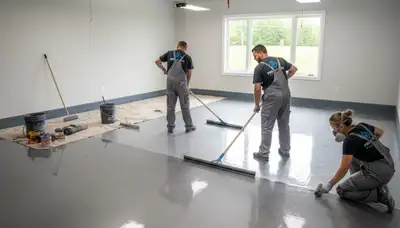 Epoxy garage floor coating by Andover painters in Andover, MA for durable, polished concrete finish