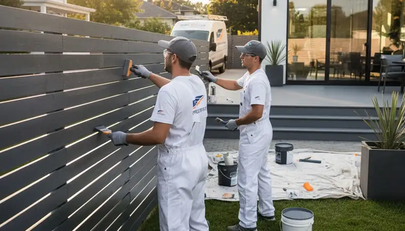 Professional fence painters applying weatherproof stain in Andover, MA