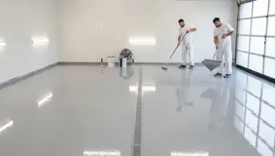 Professional epoxy garage floor coating in Andover MA by local house painters for durable concrete protection