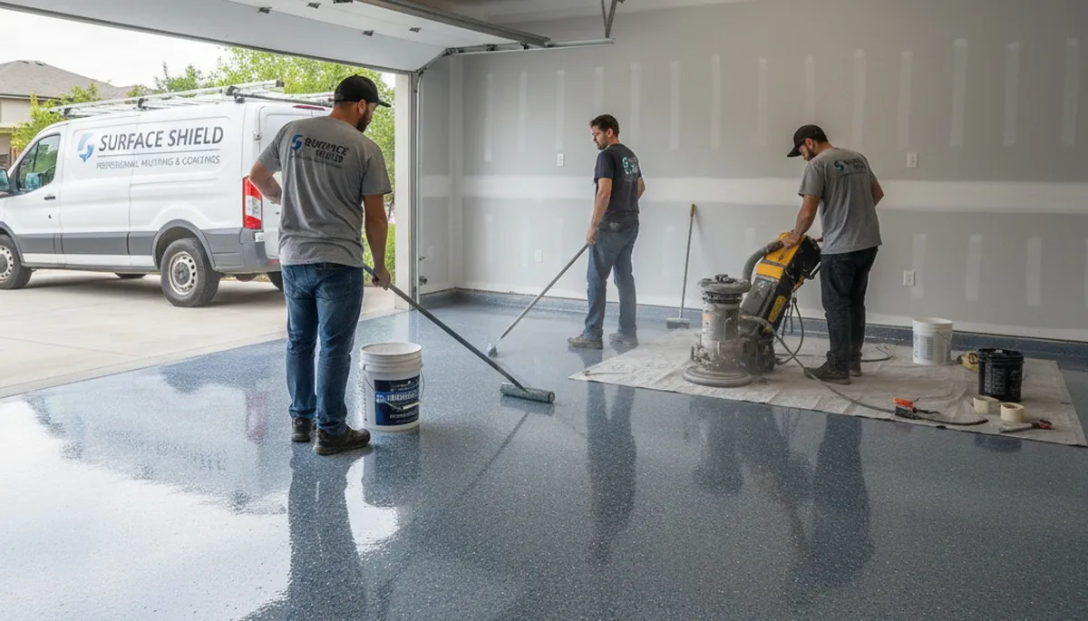 Epoxy garage floor coating in Andover MA by professional house painters protecting concrete surfaces
