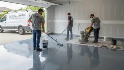 Epoxy garage floor coating in Andover MA by professional house painters protecting concrete surfaces