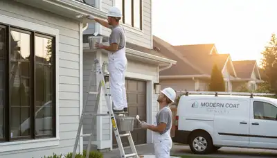 Professional gutter painting and refinishing on a home exterior in Andover, MA