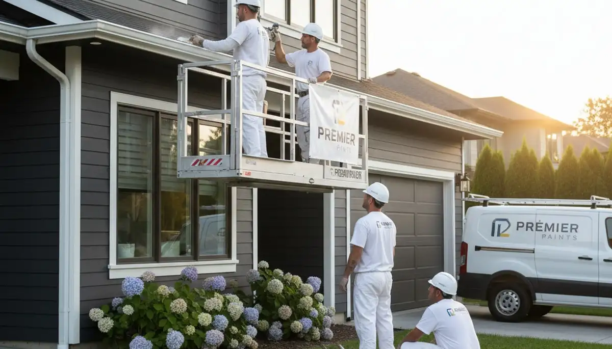 Professional gutter painting on a New England home in Andover, MA by expert house painters