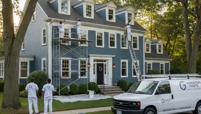 Professional house painters working on a residential exterior in Andover MA