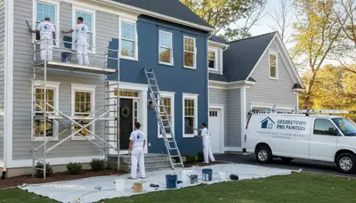 Professional house painters working on residential exterior in Andover MA