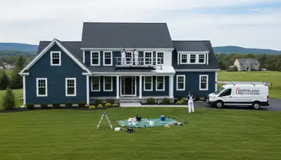 Professional house painters restoring home exterior in Andover, MA