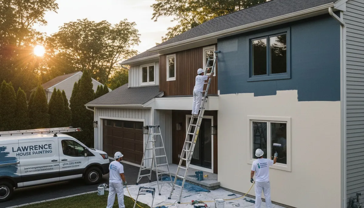 Professional house painters working on residential exterior in Andover MA