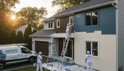 Professional house painters working on residential exterior in Andover MA