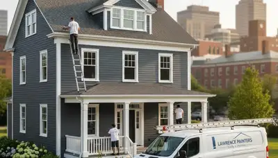 Professional house painters working on a home exterior in Andover, MA