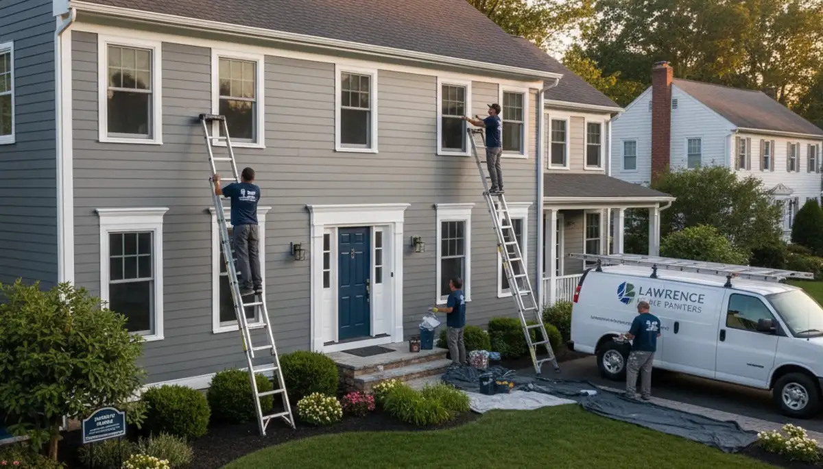 Professional house painters working on residential exterior in Andover, MA