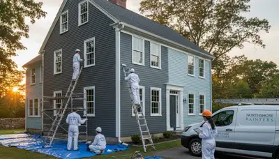 Professional house painters working on residential exterior in Andover MA