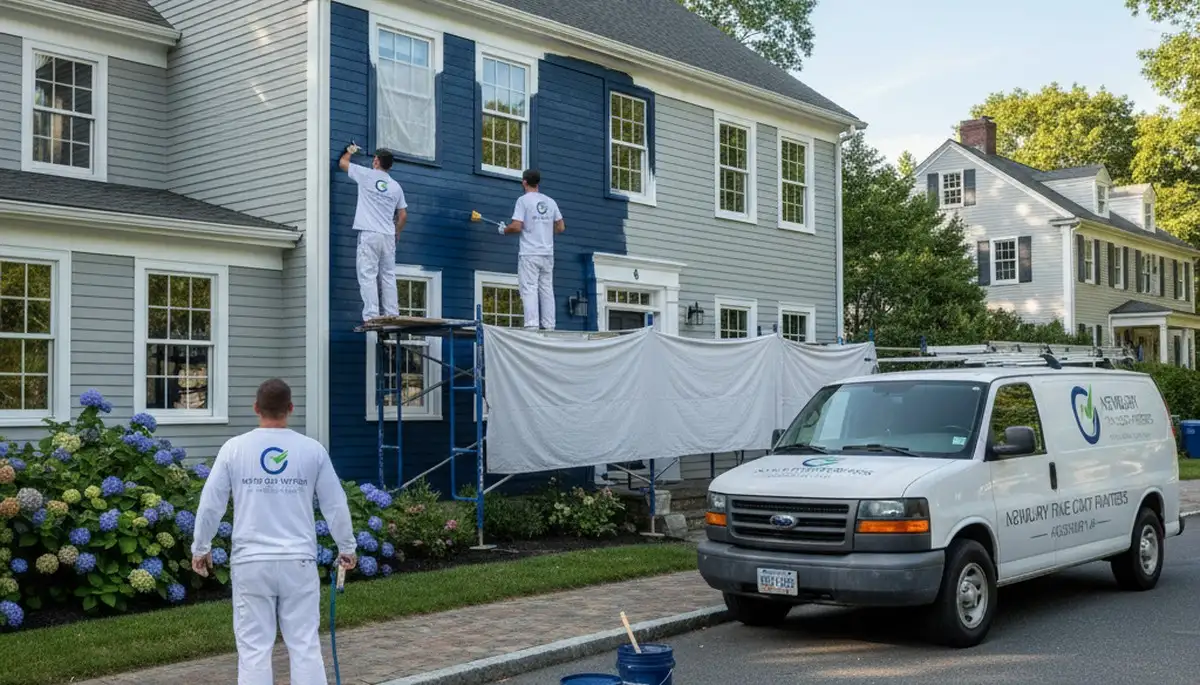 Professional house painters working on residential exterior in Andover MA