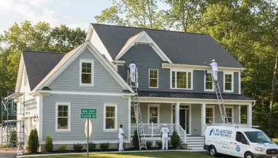 Professional house painters working on residential exterior in Andover MA
