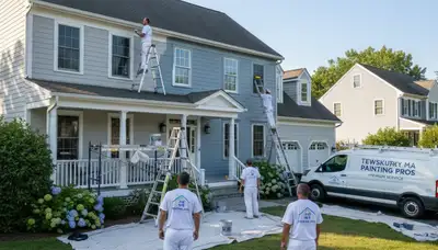 Professional house painters working on exterior home painting in Andover, MA