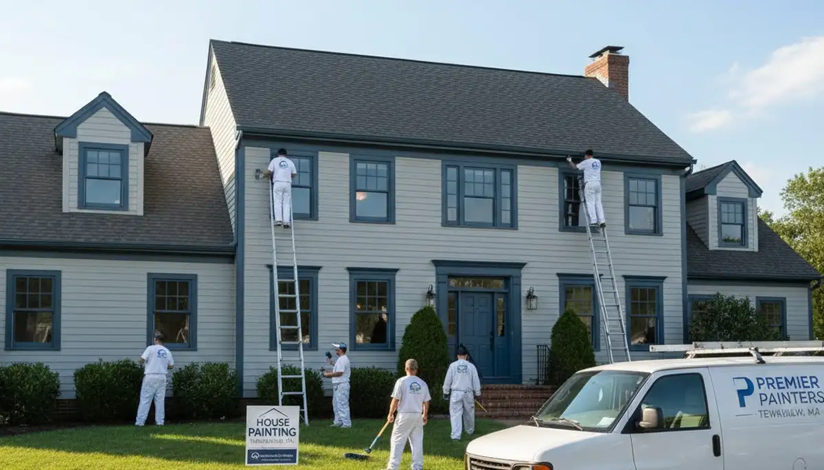 Professional house painters working on residential exterior in Andover, MA
