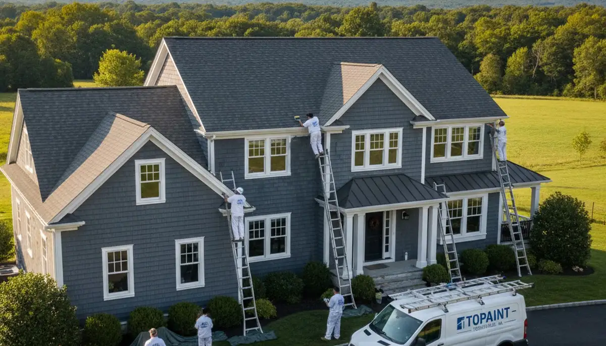 Professional house painters working on home exterior in Andover, MA
