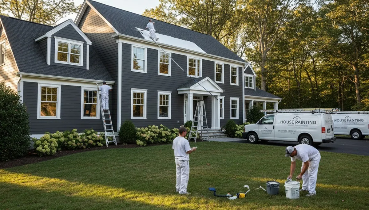 Professional house painters working on exterior home repainting in Andover, MA