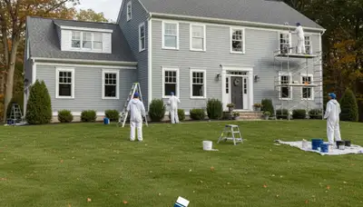 Professional house painters working on exterior home in Andover, MA