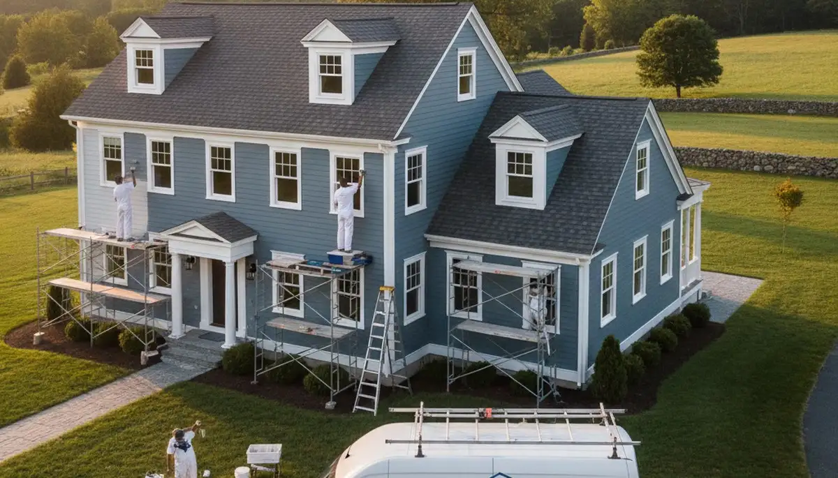 Professional house painters refreshing home exterior in Andover MA