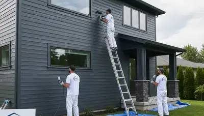 Professional siding painting on Andover, MA home exterior by expert local painters