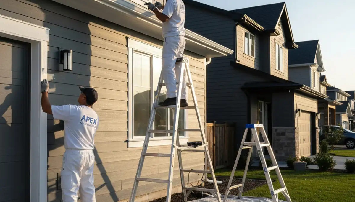 Professional trim and fascia painting on home exterior in Andover, MA by expert house painters