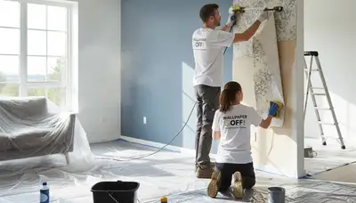 Professional wallpaper removal in Andover MA home by expert painters prepping walls for painting