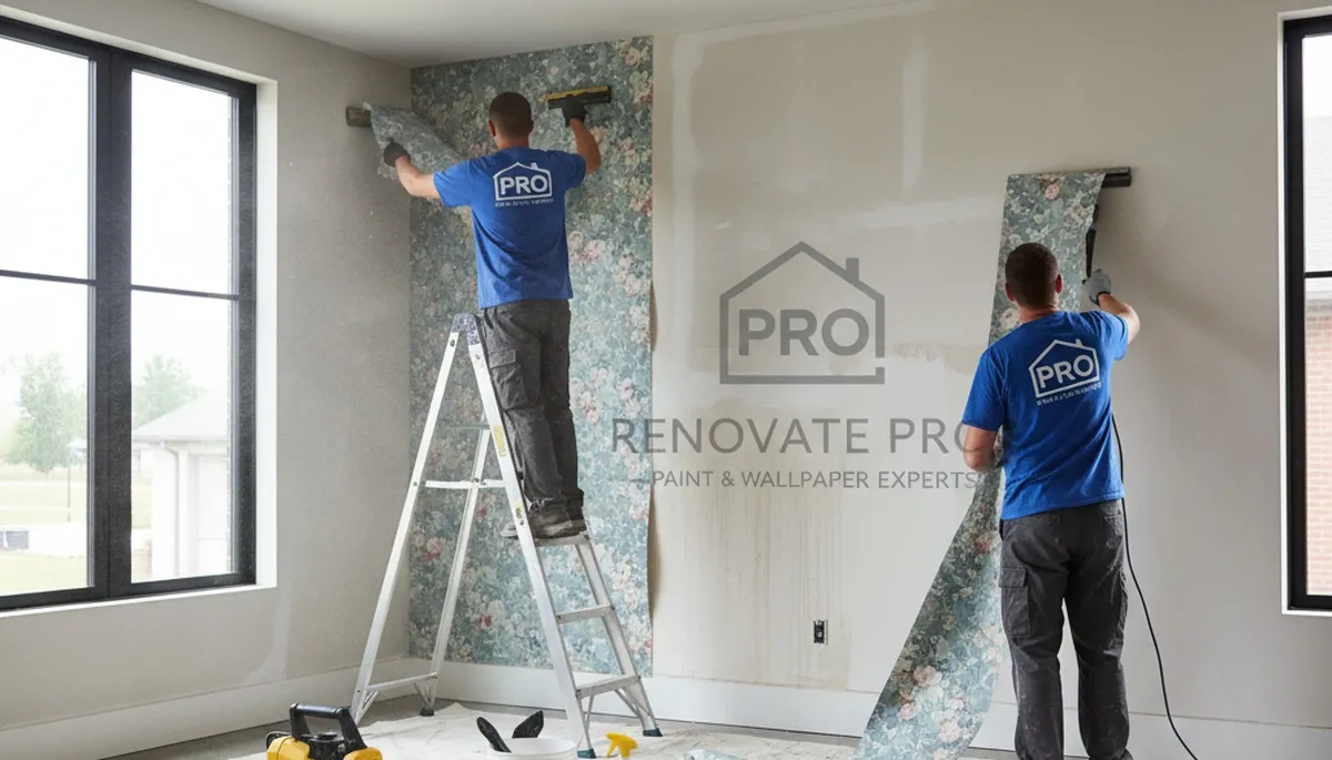 Professional wallpaper removal service in Andover MA preparing walls for fresh interior painting