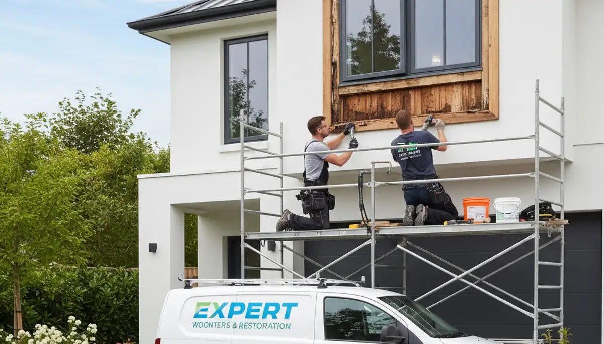 Professional wood rot repair on Andover, MA home exterior by expert house painters
